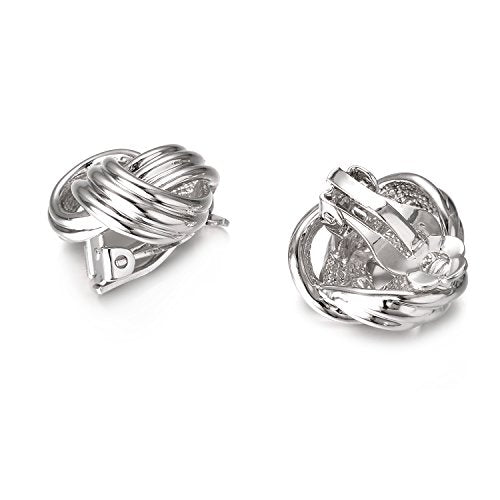 Yoursfs Knot Multicolor Clip on Earrings For Women Silver and gold Plated Large Non Pierced Floral Earrings - style: Silver three knot ear clip