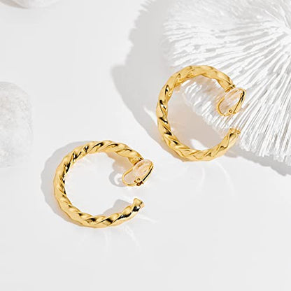 WOWORAMA Chunky Gold Hoop Clip On Earrings for Women | Large Chunky Hoops Clips Earrings, Polished Gold-Plated Clip-On Hoops, Statement Non Pierced Jewelry - color: 40mm Twisted Hoops