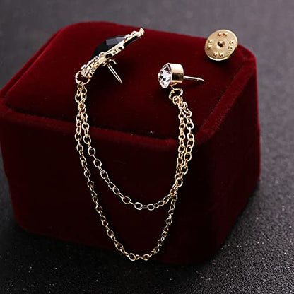 Men's Gem Brooch Lapel Pin Badge Hanging Chains Collar Brooches Pin for Career Suit Tuxedo of Shirts Tie Hat Scarf for Boyfriend Father Birthday - color: Black