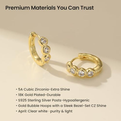 ARSIS Bubble Huggie Hoop Earrings for Women with Cubic Zirconia, Platinum/18K Gold Plated Bezel Hoop Earrings with Opal, Hypoallergenic Lightweight Jewelry, Clear/Ruby/Emerald Green/Aqua/Sapphire/Pink - color: Crystal Clear-Gold