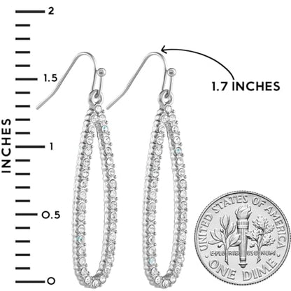 Simulated Diamond Teardrop Dangle Earrings for Women - Long Dangling CZ | Plated in Gold Tone or Silver Tone - color: 1.7" inch Teardrop - Silver