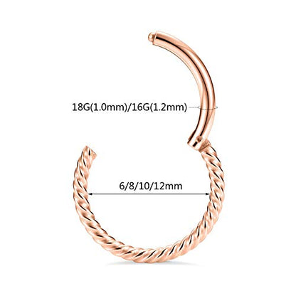 GAGABODY 2 Pcs Nose Rings 22G 20G 18G 16G 14G 12G 10G 8G Surgical Steel Piercing Rings for Nose Septum Cartilage Helix Tragus Conch Rook Daith Lobe from 5mm to 16mm Seamless Hoop Unisex Hinged Earrings - color: Rose Gold-Twisted