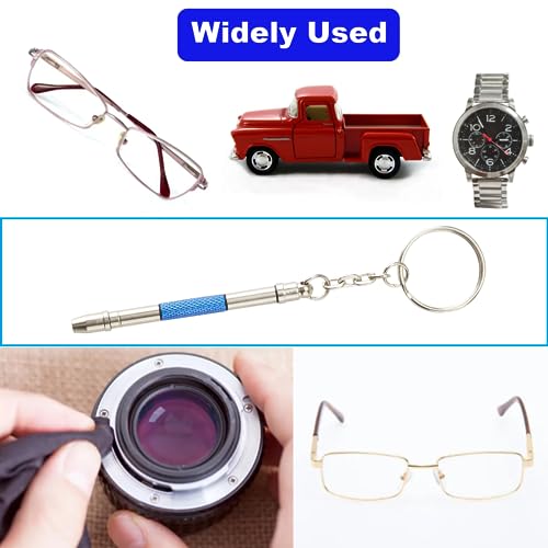 Glasses Repair Kit with Precision 5 in 1 Mini Screwdrivers Set Keychain for Eyeglasses, Sunglasses, Jewelry, Watch, Electronics, Toy, Eye glass Repairing Kit, Hex, Phillips, Flat Head (2pcs Blue) - color: 2pcs Blue