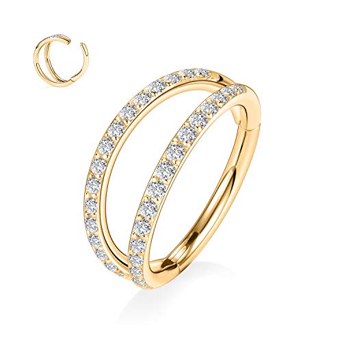 GAGABODY Conch Piercing Double Open Stack with CZ 16 Gauge Hoop Earrings 18g Septum Jewelry 20g Septum Ring Daith Earrings 316L Surgical Steel Lip Rings Helix Rook Cartilage Earrings Hoop - color: Style9:Gold+Double Hoop CZ