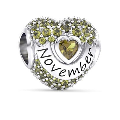 Birthstone Charms Love Heart Openwork Bead Charm for Women Bracelets and Necklaces 925 Sterling Silver with 5A Cubic Zirconia,Jewelry Gifts Women - color: Silver November Birthstone Charms