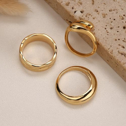 Chunky Gold Rings for Women Non Tarnish, 18K Gold Plated Statement Dome Rings Stacking,Thumb Ring, Mens Silver Eternity Wedding Band Jewelry Size 5-11 - color: GOLD