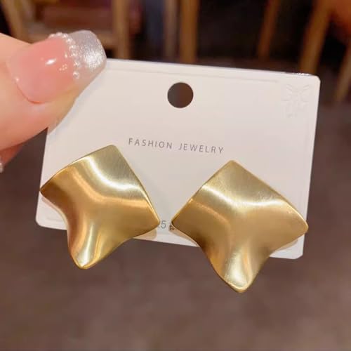 Unique Abstract Earrings For Women,Geometric Statement Stud Earring Large Hypoallergenic Earring for Gift - color: gold plated Brushed