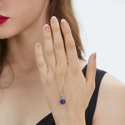 Natural Jade Necklace for Women Sterling Silver Adjustable Handmade Green Jade Pendant Necklaces Healing Crystal Necklace Good Luck Gift for Her - style: Lapis Lazuli Necklace