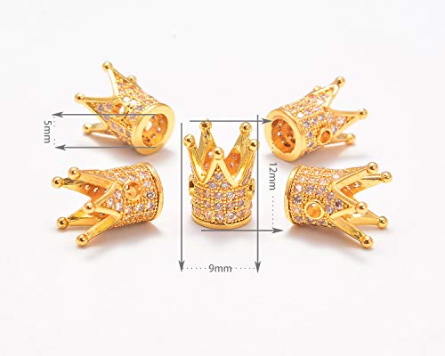 AD Beads Zircon Pave Rhinestones Crown Big Hole Bracelet Connector Spacer Beads (10 Pcs Clear on Gold Crown (9x12mm)) - color: 10 Pcs Clear on Gold Crown (9x12mm)