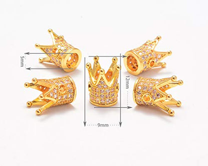 AD Beads Zircon Pave Rhinestones Crown Big Hole Bracelet Connector Spacer Beads (10 Pcs Clear on Gold Crown (9x12mm)) - color: 10 Pcs Clear on Gold Crown (9x12mm)