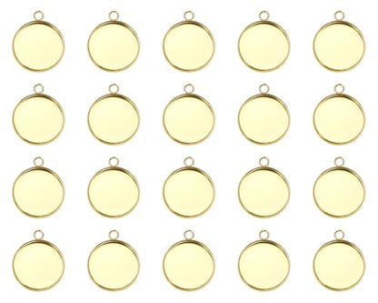 Shapenty Gold Stainless Steel Round Bezel Blanks Pendant Trays for Earrings Bracelet Necklace Keychain DIY Craft Resin Glass Cabochon Jewelry Making Projects Christmas Gift Hanging Charms, 20PCS - size: 18mm