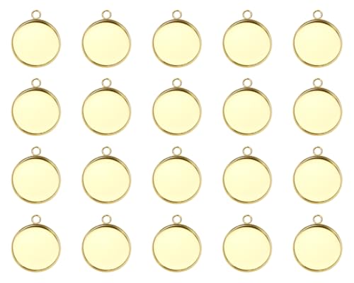 Shapenty Gold Stainless Steel Round Bezel Blanks Pendant Trays for Earrings Bracelet Necklace Keychain DIY Craft Resin Glass Cabochon Jewelry Making Projects Christmas Gift Hanging Charms, 20PCS - size: 18mm