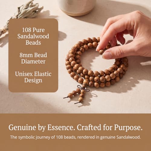 Handmade Mala Beads Bracelet 108 8mm Prayer Meditation Bracelet Sandalwood Elastic, Buddhist Beads, Prayer Mala Necklace for Men and Women Gifts - color: Vietnamese Sandalwood