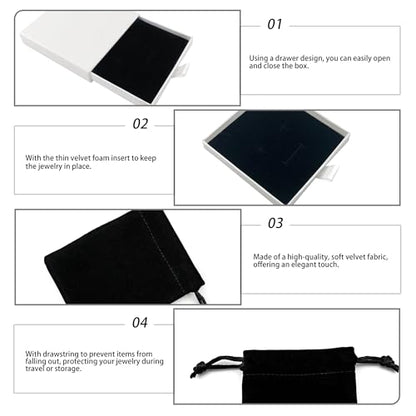 Small Jewelry Gift Box and Velvet Bag, Necklace Bracelet Earring Cardboard Organizer Square Jewellery Gift Box Pendent Storage Case for Birthday Xmas Christmas Wrapping (White) - color: White