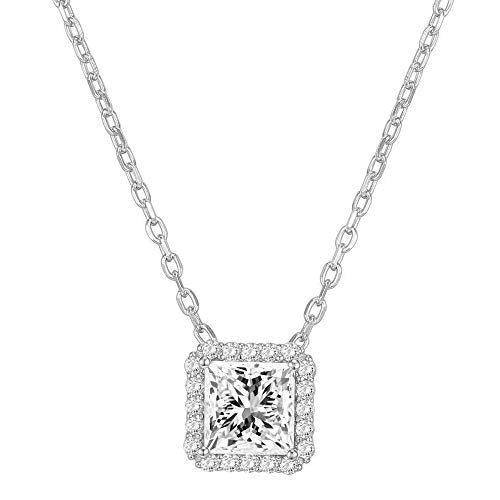 PAVOI 14K Gold Plated Post Faux Diamond Round Solitaire Pendant Halo Necklace | Gold Necklace for Women | Slider Adjustable - style: Princess