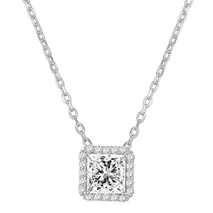 PAVOI 14K Gold Plated Post Faux Diamond Round Solitaire Pendant Halo Necklace | Gold Necklace for Women | Slider Adjustable - style: Princess