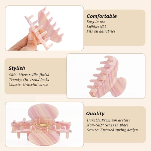 MAORULU Medium Cute Acetate Hair Claw Clips for Women Girls, 3 Inch Cherry Red Claw Clips for Thin & Medium Thick Hair, Durable French Banana Clip with Gift Box (Pink Marble) - color: Pink Marble