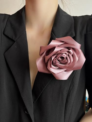 Satin Rose Flower Large Brooch Lapel Pins Handmade Fabric Flower Brooches Pin Classic for Wedding Party Dance Banquet for Women Men Dress Suit Clothes Accessories JewelryGifts 110mm - color: Pink