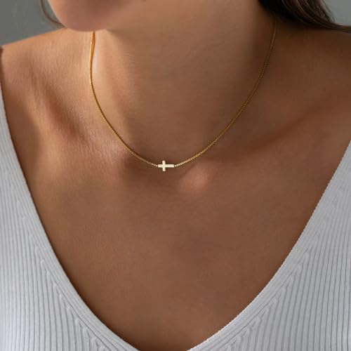 LA Signora Women's Necklaces, Choker Necklace,Women's Jewelry,18K Gold Necklace For Women,Sweatproof Non Tarnish Chain Necklaces,Trendy Gold necklace, Delicate Gold Necklace, Dainty Gold Chain - style: Cross Pendant Necklace