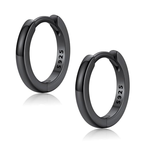 FaithHeart Solid 925 Sterling Silver Small Huggie Hoop Earrings for Women | Silver/Black/Gold/Rose Gold Small Hoop Earrings, Hypoallergenic Lightweight Cartilage Huggie Earrings, Gift Box - color: 01. Blank-Black, size: 10mm