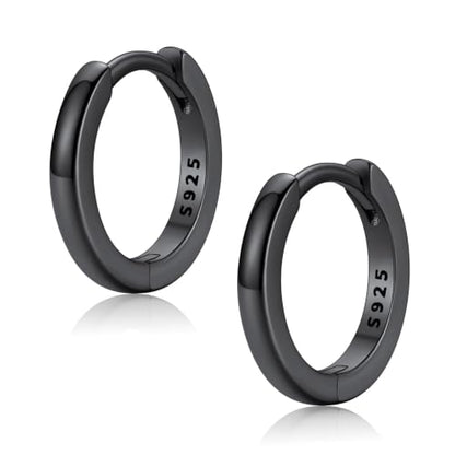 FaithHeart Solid 925 Sterling Silver Small Huggie Hoop Earrings for Women | Silver/Black/Gold/Rose Gold Small Hoop Earrings, Hypoallergenic Lightweight Cartilage Huggie Earrings, Gift Box - color: 01. Blank-Black, size: 10mm