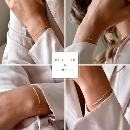 Solid 925 Sterling Silver Bracelets for Women, Dainty Interlocking Circles Cubic Zirconia Adjustable Chain Bracelet, Trendy Stackable Link Bracelets, Simple Cute Jewelry Gifts - color: Gold Cable Chain