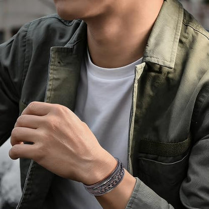Mens Leather Bracelet Multi-Layer Braided Bracelet Wristband Father's Day Birthday Jewelry Gifts 8.5" Classic Bracelet with Stainless Steel Buckle - color: brown