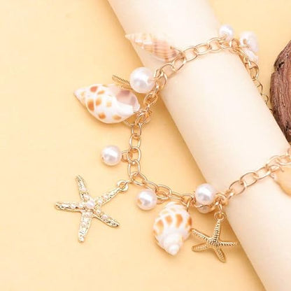 Shell Starfish Necklace Bracelet for Women Conch Statement Chunky Necklace Mermaid Costume Beach Jewelry - color: bracelet
