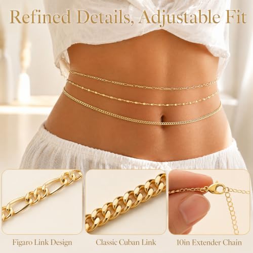 Gold Waist Chain, Layered Belly Chain, Adjustable Waterproof Body Chain, Satellite Beads Bikini Jewelry, Summer Beach Accessories For Women