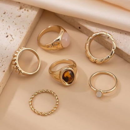 Chunky Rings for Women Stackable Vintage Adjustable Rings for Women Gold Statement Stone Ring Set Non Tarnish Vintage Jewelry - style: Gold 3