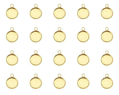 Shapenty Gold Stainless Steel Round Bezel Blanks Pendant Trays for Earrings Bracelet Necklace Keychain DIY Craft Resin Glass Cabochon Jewelry Making Projects Christmas Gift Hanging Charms, 20PCS - size: 12mm