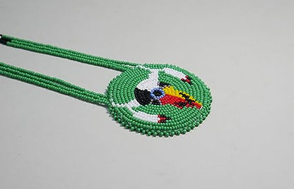 Handmade Native American Style Tribal ethnic Seed Bead Beaded Layered Medallion Necklace - color: Buffalo Skull