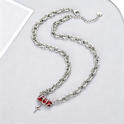 Gothic Cross Star Necklace For Men Women Silver Stainless Steel Cuban Link Paperclip Figaro Bead Chain Punk Kpop Y2k Goth Irregular Layered Cross Pendant Necklace Non Tarnish Jewelry Gift - color: Silver P