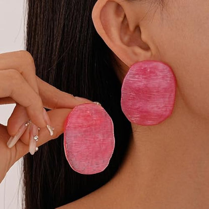 Trendy Resin Acrylic Statement Earrings for Women Chunky Geometric Round Drop Stud Styles Fashionable Modern Lightweight Dangle Earring Set - color: A:Pink