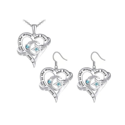 Yocoyee I Love You to the Moon and Back Heart shape Pendant Necklace Moon Star Charms Crystal Love Necklace for Women - style: Set AA