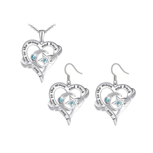 Yocoyee I Love You to the Moon and Back Heart shape Pendant Necklace Moon Star Charms Crystal Love Necklace for Women - style: Set AA