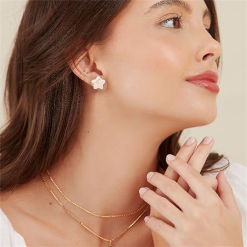 Raw Gemstone Star Stud Earrings for Women Handmade Star Chakra Healing Crystal Earrings Amethyst Raw Rose Quartz Gemstone Prong Stud Earrings Birthstone Jewelry Gift Ideas - color: Powder Crystal