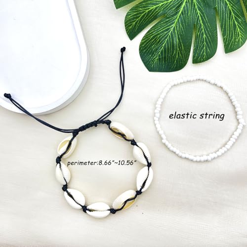 3PCS Boho Anklets for Women Summer Beach Women's Ankle Bracelets Beaded Anklet Bracelet Waterproof Beach Anklets Shell Starfish Anklet Foot Chain Jewelry for Women - color: 2PCS/black rope