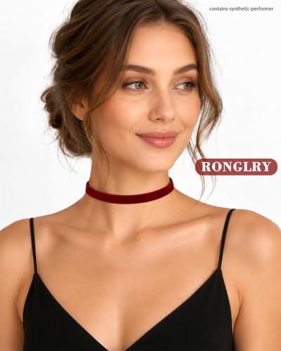 Ronglry 3pcs Black Choker Necklace for Women Black Velvet Choker Set Layered Black Choker Necklaces Classic Chokers for Women Adjustable Gothic Lace Black Collar Necklace for Party Cosplay Christmas Birthday Jewelry Gifts - color: red 3pcs set