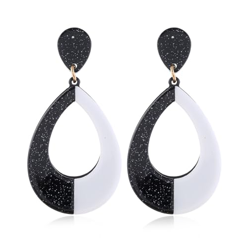 Black White Acrylic Earrings for Women Acrylic Triangular Drop Dangle Earrings Trendy Water Drop Two Tone Stud Earrings Geometric Resin Statement Earrings Jewelry - color: Water Drop