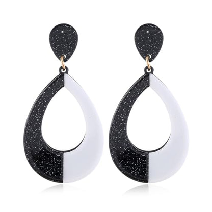 Black White Acrylic Earrings for Women Acrylic Triangular Drop Dangle Earrings Trendy Water Drop Two Tone Stud Earrings Geometric Resin Statement Earrings Jewelry - color: Water Drop