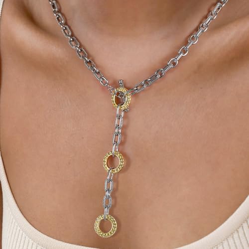 Two Tone Wire Necklace Gold and Silver Link Chain Adjustable 18K Gold Plated Twist Vintage Classic Jewelry - style: Golden Circle - Silver 3