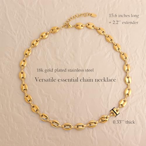 Jean Beau Gold Choker Necklace for Women, Simple 18K Gold Plated Adjustable Link Chain Prom Jewelry Gifts - color: Coffee Bean