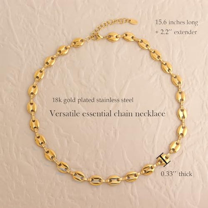 Jean Beau Gold Choker Necklace for Women, Simple 18K Gold Plated Adjustable Link Chain Prom Jewelry Gifts - color: Coffee Bean