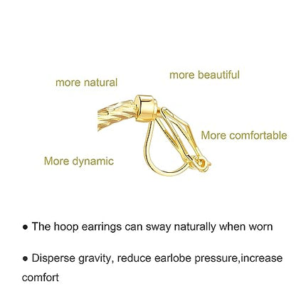 YOQUCOL 5CM(2.0IN) Golden Swingable Clip On Hoop Earrings for Women Non Pierced Ears Hoop Earrings - color: B