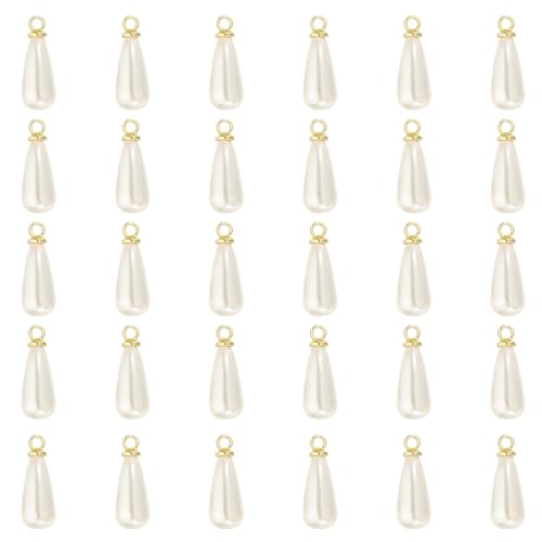 PATIKIL Pearl Charm, 50Pcs Pearl Beads Teardrop Faux Pearl Pendant Charm with Loop for Jewelry Making Bracelets Earrings Necklace - color: Gold, size: 12x6mm