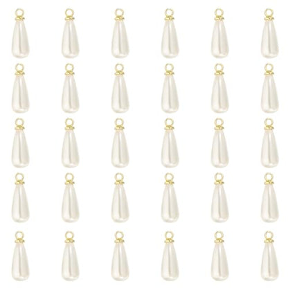 PATIKIL Pearl Charm, 50Pcs Pearl Beads Teardrop Faux Pearl Pendant Charm with Loop for Jewelry Making Bracelets Earrings Necklace - color: Gold, size: 12x6mm