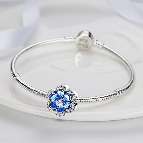 925 Sterling Silver Charms for Bracelets Necklaces Dangle Pendant With 5A Cubic Zirconias Bead Charm for Women DIY Jewelry - style: Blue lucky flower Charms