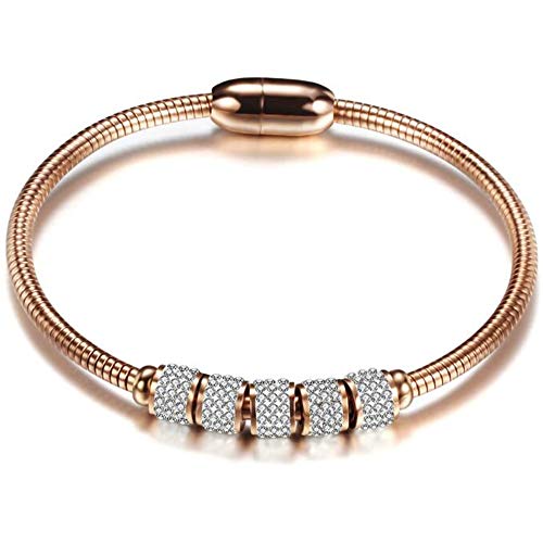 JUDE Stainless Steel Cubic Zircon Snake Chain Bangle Bracelet - color: Rose Gold