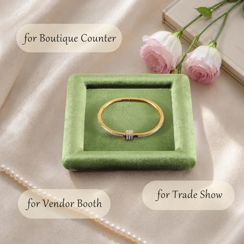 Velvet Jewelry Display Tray for Ring Earrings Necklace Bracelet Flat Tray - color: Olive Green, size: 5.12 × 5.12 in